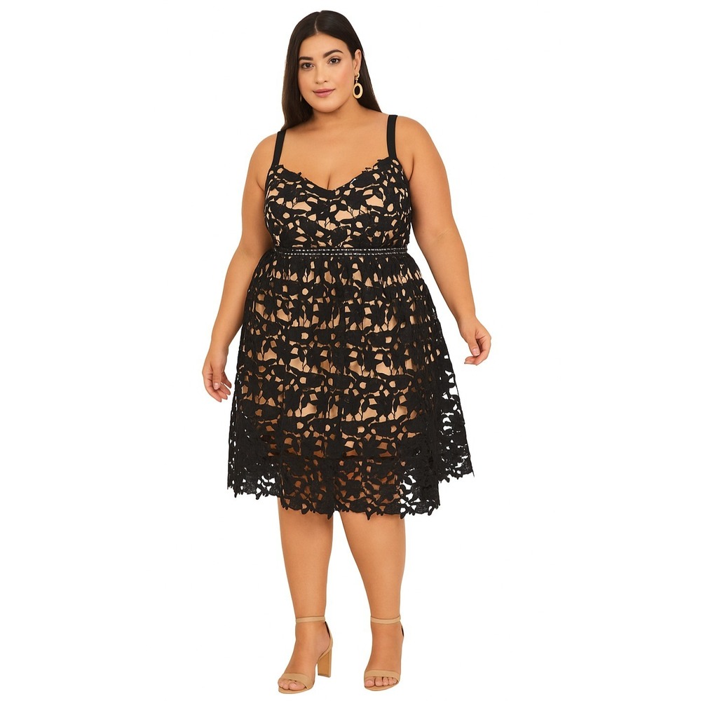 City Chic Plus Size So Fancy Dress Navy Lace Cocktail Party Midi Fit & Flare 16
